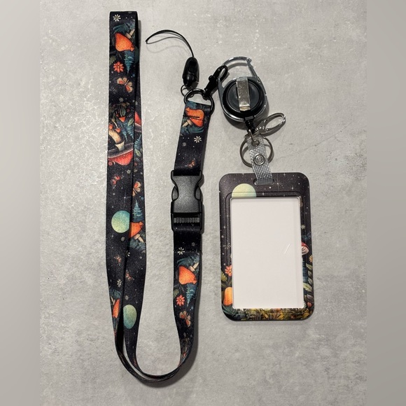 Mushroom Lanyard for ID Badge with Retractable Wheel Clip Breakaway - Picture 7 of 9